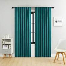 单片装或双片装可选尺寸/系带式窗帘/杆袋式窗帘/可使用夹子/遮光窗帘套装/纯色隔热遮光窗帘/适用于客厅、办公室、家庭、卧室，短款可用作厨房窗帘 - 薄荷藍 - 查看 28