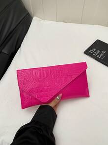 Fashionable Solid Color Elegant Crocodile Embossed Envelope Clutch Bag, Casual Versatile Handbag - Hot Pink - View 6