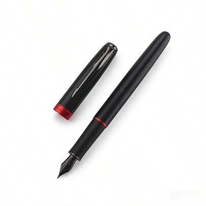 Jinhao 75 Matte Black Steel Pen With Red Decor, Classic Business Signing Pen, Office Signing Gift