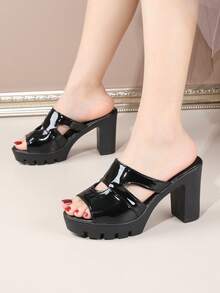 Giày sandal cao gót màu đen trơn thời trang mùa hè cho nữ, dép lê casual ngoài trời, giày Sweet Mother. - màu đen - Xem 4