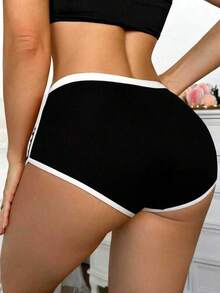 女士休闲简约针织平角内裤 - 黑色 - 查看 5