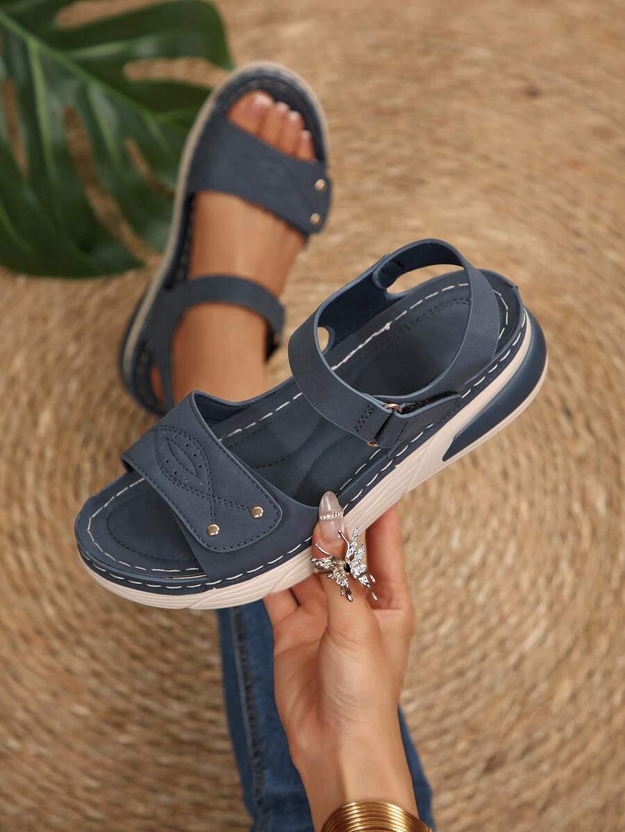 2025 New Summer Plus Size Casual Sandals For Women, Strap Peep Toe Comfortable Cross-Border Sandals - Navy Blue - View 1