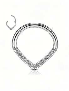 1 Piece Of Nose Piercing Jewelry With Teardrop Shaped Inlay. Stainless Steel Material. Septum Jewelry. Body Piercing Accessories, Including Earrings/Nose Rings/Lip Rings And Gold Earrings. Suitable For Daily Life, Summer, Gatherings, Halloween, Dates, Valentine's Day, Easter, Christmas, Graduation Season - Silver - View 2