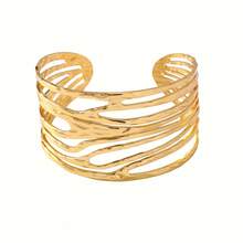 Women's Irregular Geometric 304 Stainless Steel Cuff Bracelet, Gold Adjustable Wave Statement Jewelry - Vòng tay vàng hở - Xem 2