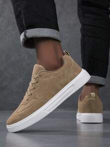 男士运动鞋、男士休闲鞋、时尚个性街头风学生帅气鞋、系带男鞋、男士滑板鞋 - 卡其色 - 查看 4