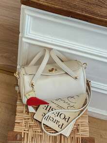 1件装时尚女士优雅单肩包，简约别致波士顿包，PU材质，手提，带吊坠，适合日常、通勤、度假，优雅女士包 - 米色 - 查看 3