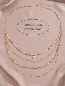 1pc Women's Beige Multi-Layered Pearl Beaded Necklace, Suitable For Daily Wear And Vacation - Beige - View 4
