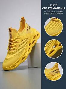 Men's Athletic Yellow Shoes With Hollow EVA Sole Lightweight Sport Sneakers For Running Fitness And Urban Street Style - Màu vàng - Xem 7