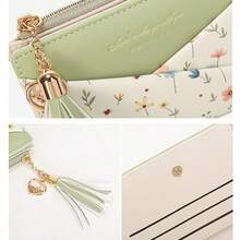 New Tassel Pendant Wallet, Women's Multi-Card Slot Bifold Wallet With Flower Design, High-End PU Leather - Green - View 4