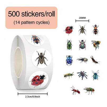 500张/卷 卡通昆虫贴纸 涂鸦贴纸 DIY笔记本电脑冰箱行李箱手机壳水杯装饰贴纸