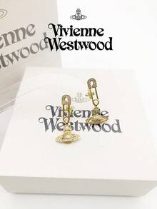 Vivienne Westwood Lucrece Collection Pin Saturn Earrings Gold Tone, Brass, Rhinestone Embellished - 金色 - 查看 8
