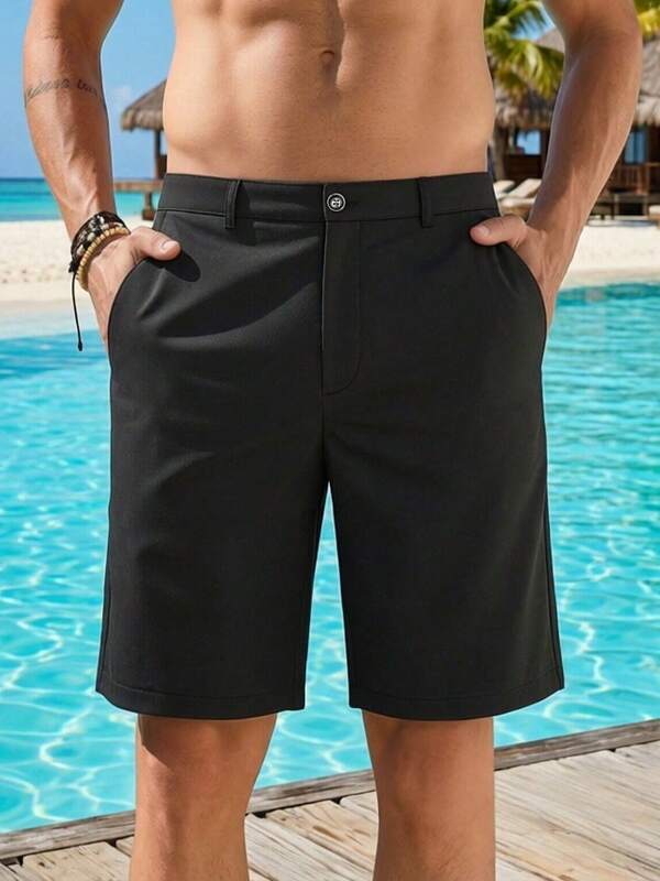 Pantalones cortos rectos de negocios casuales para hombres, pantalones cortos formales versátiles de moda de 5 pulgadas para primavera y verano