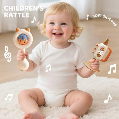 Baby Rattle Toy Set: Suitable For Infants, Includes Hand Rattle, Hand Drum, Grip Strength Training Toys, Soothing And Hearing Development Toys, Halloween & Christmas Gifts