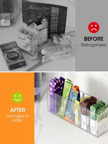 1 pieza Caja de almacenamiento de té de acrílico transparente de 6 rejillas, adecuada para bolsas de té, bolsas de café, sobres de azúcar, aperitivos, etc. Organización de escritorio, cajón, cocina, despensa, oficina - transparente - Ver 3