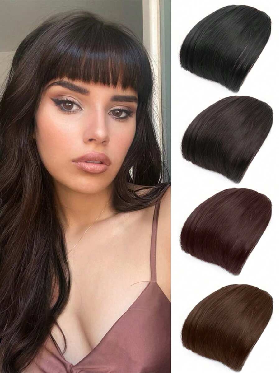 女士假发，带刘海，无鬓角，眉毛上方刘海，自然无缝，采用高温纤维制成，直刘海，合成假发。 - 彩色 - 查看 1