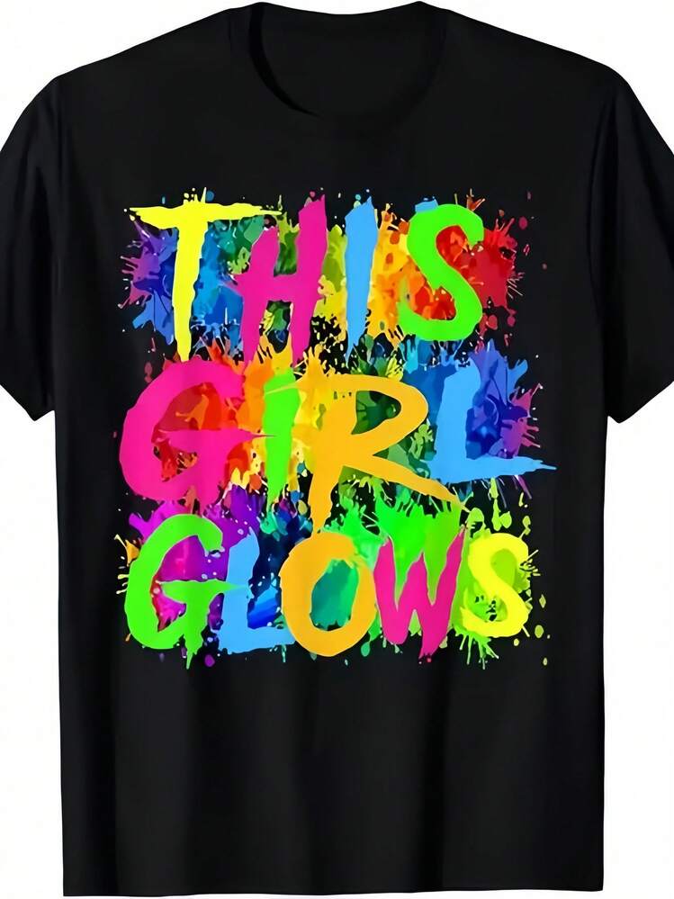 Cheetah And Neon Lightning Print T-Shirt, Short Sleeve Round Neck Casual Top, Spring And Summer For Women's Clothing - Black 10 - View 1