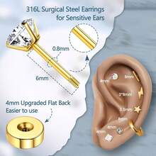 ORAZIO 15对耳骨环耳环套装，男女通用，20G医用钢材质，镶嵌锆石，平底耳钉，耳骨穿刺饰品 - 彩色 - 查看 5