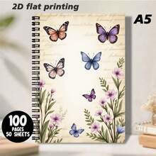 1本A5尺寸复古风格螺旋装订横线笔记本，封面饰以灵动的蝴蝶和盛开的花朵，清新优雅，营造诗意的书写氛围。优质纸张，光滑不洇墨，适合日常笔记、日记等各种用途，是提升书写体验的实用好物。 - M - 查看 1