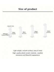 10-50个透明亚克力唇环，简约款式，柔韧杠铃式，6/8/10/12毫米，无涂层，无镶嵌，男士穿刺饰品，耳软骨耳屏耳廓固定耳环 - 唇釘 - 查看 2