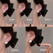 6pcs/3 Pairs Elegant Lustrous Faux Pearl Earring Set, Non-Allergic Stud And Dangle Earrings, Suitable For Office, Date, Wedding, Party, Great Gift, Classic Versatile Pearl Jewelry Series - White - View 4