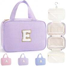 Teen Girl Gifts Trendy Stuff - Birthday Gifts for 7 8 9 10 11 12 13 14 15 16 17 18 Year Old Teen Girls Hanging Toiletry Bag Initial Makeup Bag - Letter E Purple - Morado - Ver 2