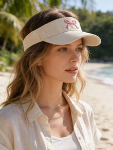 1 chiếc mũ chống nắng mùa hè cho nữ, kiểu dáng dễ thương, thêu nơ, vành rộng, thích hợp cho kỳ nghỉ. - Nhiều màu - Xem 5