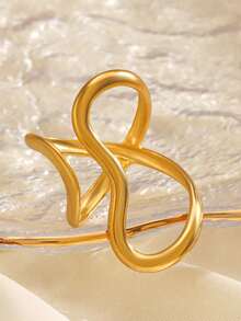 1pc Stainless Steel 18K Gold Plated Minimalist Geometric Line Open Ring, Suitable For Women's Daily Wear And Travel - Gold - View 3