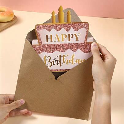 Pink & Gold Banknote Card With Envelope, Folding Card, Happy Birthday, Birthday Celebration Supplies, Baby Shower Decor, Unique Creative Cash Holder, Party Gift