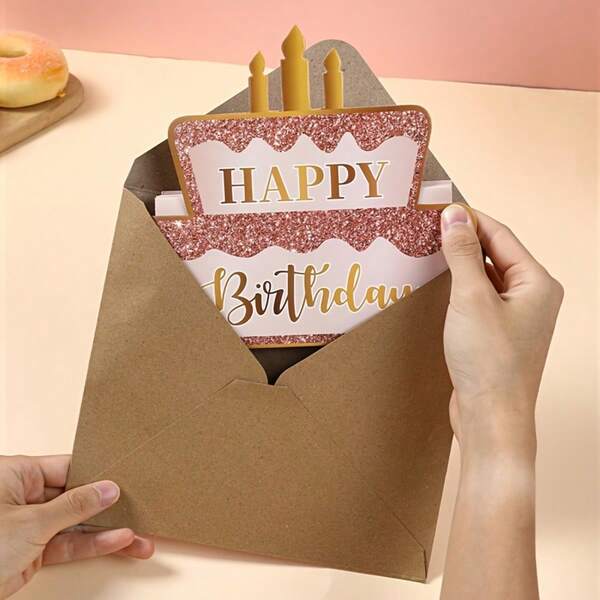 Pink & Gold Banknote Card With Envelope, Folding Card, Happy Birthday, Birthday Celebration Supplies, Baby Shower Decor, Unique Creative Cash Holder, Party Gift