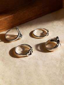 1 chiếc nhẫn bạc 925 nguyên chất tối giản hình hai trái tim nối liền, nhẫn hình trái tim tình bạn uốn lượn mềm mại, nhẫn tình yêu của mẹ, trang sức mặt dây chuyền DIY sang trọng phong cách Bohemian nhẹ nhàng, quà tặng Ngày Valentine và Ngày của Mẹ dành cho phụ nữ - Nhẫn hình trái tim dành cho những người bạn lông vũ - Xem 1