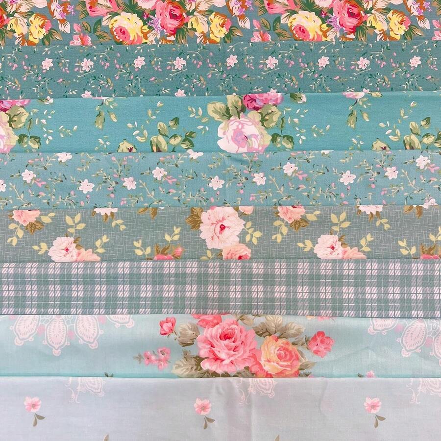 7Pcs 20" X 20" Cotton Fabric DIY Making Supplies, Fat Quarter Bundles For Patchwork Cushion & Sewing Projects, Quilting Fabric, Cotton Fabric, Sewing Supplies - 藍綠色 - 查看 1