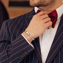 男士天然石串珠手链 - 黑玛瑙、猫眼石和地图石，用于保护和接地能量 - 多色 - 查看 2