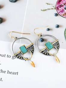 1 Pair Retro Geometric Pendant Earrings, Suitable For Women's Daily, Party, Travel Jewelry Gift - Silver - View 3