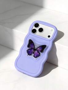 1个创意INS蝴蝶透明气垫支架波浪边极简大孔手机壳，兼容苹果7/8/X/XR/XSMAX/11/12/13/14/15/16/17 Pro Max，兼容三星A14/A15/A16/A17/A04/A05/A06/A07/A54/A55/A56/A34/A35A/36/S25/S25Plus/S25Ultra，兼容A54，兼容MOTO G13/14/15，柔软全包手机壳，国际版，非国内版 - 波浪紫色 - 查看 1