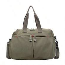 1 chiếc túi du lịch/đi làm cuối tuần bằng nylon màu kaki phối chỉ tương phản, dung tích lớn, khóa kéo. - Nhiều màu - Xem 13