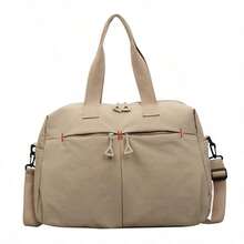 1 chiếc túi du lịch/đi làm cuối tuần bằng nylon màu kaki phối chỉ tương phản, dung tích lớn, khóa kéo. - Nhiều màu - Xem 14