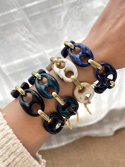 1 pieza Pulsera de aleación y resina con estilo de moneda vintage, diseño minimalista y elegante con forma de nariz de cerdo, adecuada para mujeres, hermanas, parejas, regalos de graduación y baile de graduación, apta para uso diario, citas, regalos, vacaciones, verano, playa, fiestas, tamaño ajustable