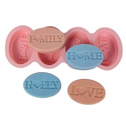 四腔椭圆形字母心形硅胶模具，适用于手工皂和蜡烛制作