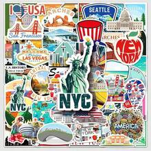 50pcs USA Vinyl Waterproof Graffiti Stickers, Famous American Landmarks, Laptop, Bottles, Bumper, Phone, Notebooks, Mexico, New York, Patch - 多色的 - 查看 2