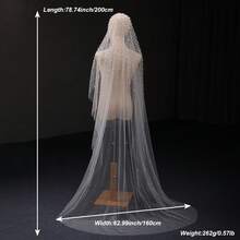 1pc Handmade Beaded Faux Pearl Bridal Veil With Trailing, Wedding Ceremony Accessory - Multicolor - View 4