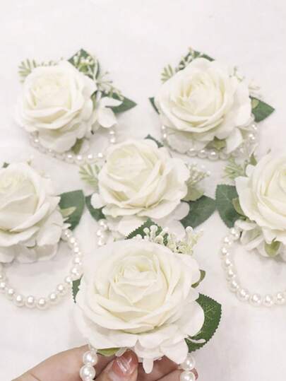 3pcs Wrist Corsage, Bridesmaid Wrist Flower, Faux Rose Wrist Corsage, Wedding Party Decoration