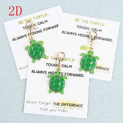3pcs/6pcs Fashionable Cartoon Turtle Keychain, Paired With Turtle Inspirational Greeting Card, Ideal Gift For Family, Friends And Students As And Encouragement, Suitable For Birthday, Wedding, Graduation, Party, Campus Events And Special Occasions, Best Gift For Turtle Lovers, Suitable For Anyone