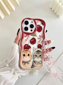 奶油色波浪边亮面樱桃猫彩绘防摔手机壳，配串珠手链配件，兼容 17 Pro/17 Air/17/17 Pro Max/16/11/16 Pro/16 Plus/16 Pro Max/16 e/15 Pro Max/13/14/12/XS/XR/7G/8P，Galaxy A17/A07/S26/S26 Plus/S26 Ultra/S25/S25 Plus/S25 Ultra/A16/A36，11/12 Pro/12/12 X/13 Pro/14 Pro/15 Pro，10/9/Note9/12c/Note11 Pro/Note8 Pro - 彩色 - 查看 4
