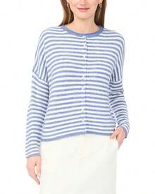 Vince Camuto Striped Rollneck Cardigan - Màu xanh lam - Xem 1