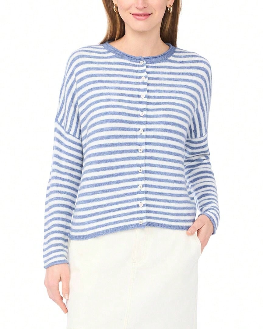 Vince Camuto Striped Rollneck Cardigan - Màu xanh lam - Xem 1