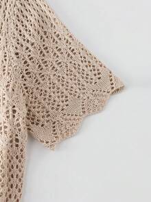 Spring And Summer Women's Elegant Dresses, Casual Knitted Short Sleeved Skirts, Hollowed Out Vacation Beach Dresses Suitable For Evening Beach Wear - 卡其色 - 查看 3