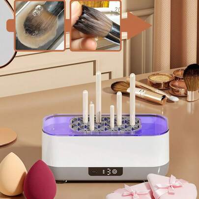 Ultrasonic Makeup Brush Cleaner With Brush Holder And UV Sterilization, USB Rechargeable, Suitable For Makeup Brushes, Sponges And Puffs