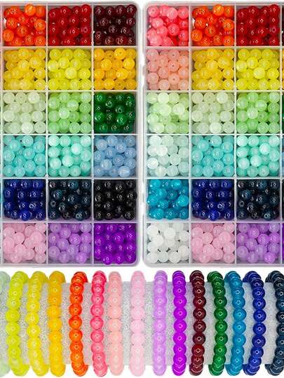 Aproximadamente 1680 piezas de cuentas de vidrio de 6 mm, adecuadas para la fabricación de joyas, kit de fabricación de pulseras con 56 colores de cuentas de cristal, cuentas redondas, ideal para principiantes