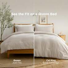 Queen Comforter Set - Beige Soft Bedding for All Seasons Cationic Dyed Bed Set 3 Pieces 1 Queen Size Comforter 90"x90" and 2 Pillow Shams (20"x26"+2") - 05 Beige - Ver 5
