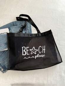 粉色网眼沙滩手提包，字母印花，附赠化妆包和时尚眼镜，网眼化妆包可装口红和粉扑，便携式沙滩包，夏季必备 - 彩色 - 查看 6